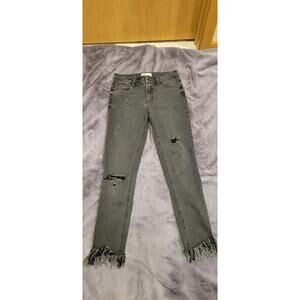 Free People Distressed Skinny Jeans Womens 26 Black Gray Raw Hem Ankle Denim